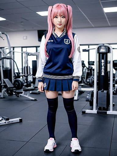 Hakama Hinata Pink Hair Anime Style Girl in Gym Outfit