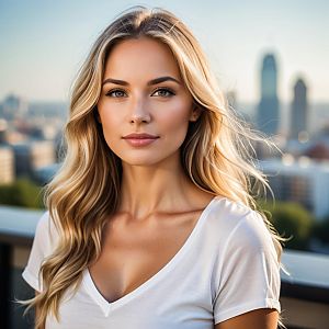 Confident Young Woman on Rooftop