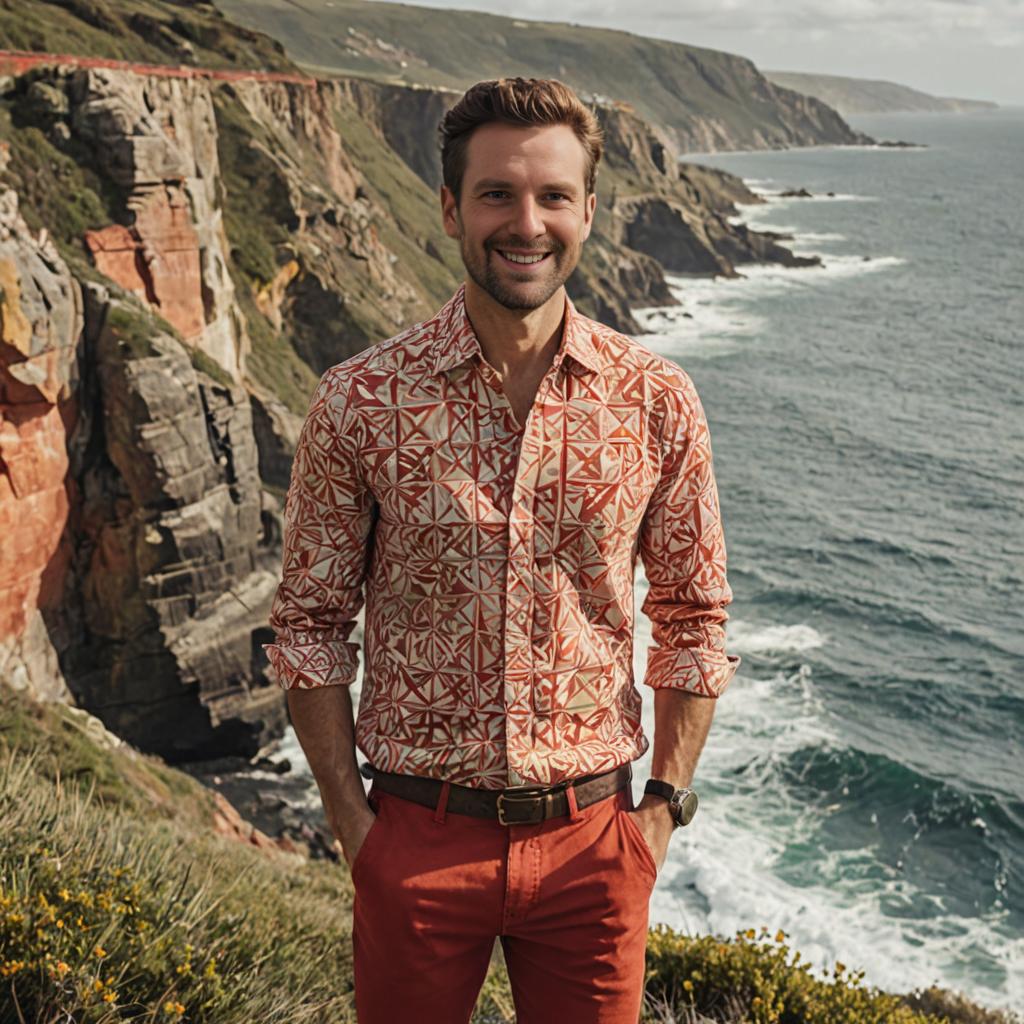 Stylish Man Against Coastal Cliffside