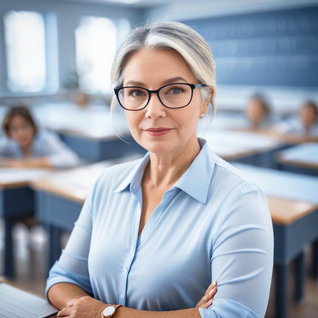 Confident Woman Teacher in Classroom