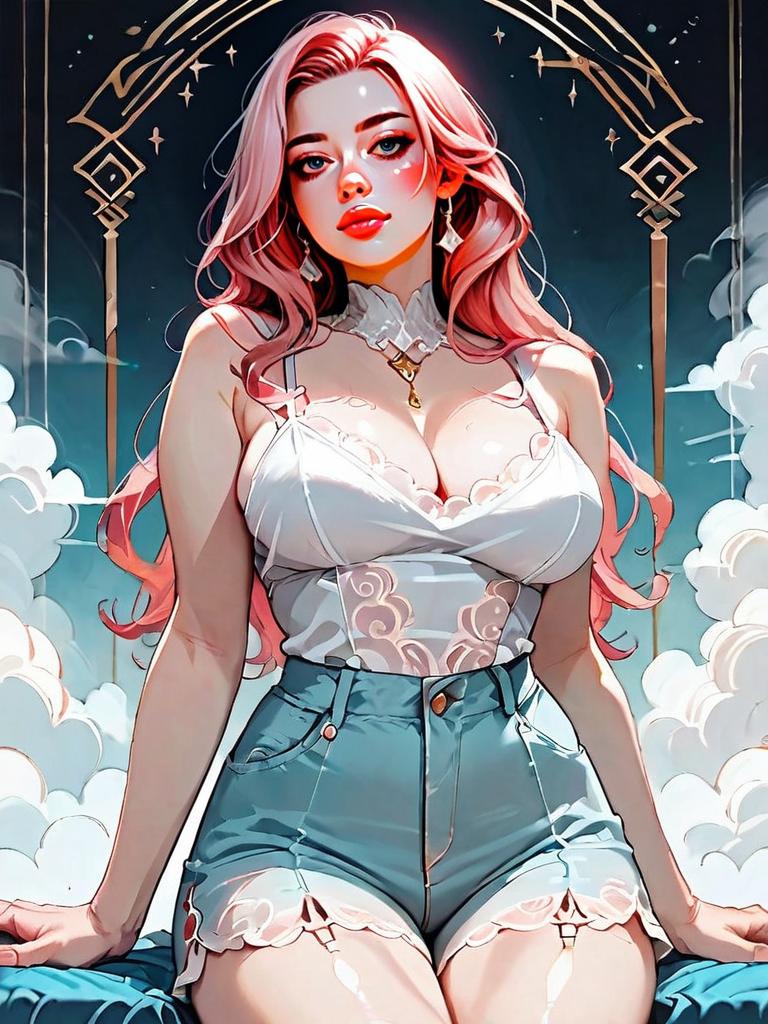 Full Body Digital Illustration of Woman with Pink Hair in Nighttime Dark Fantasy Setting