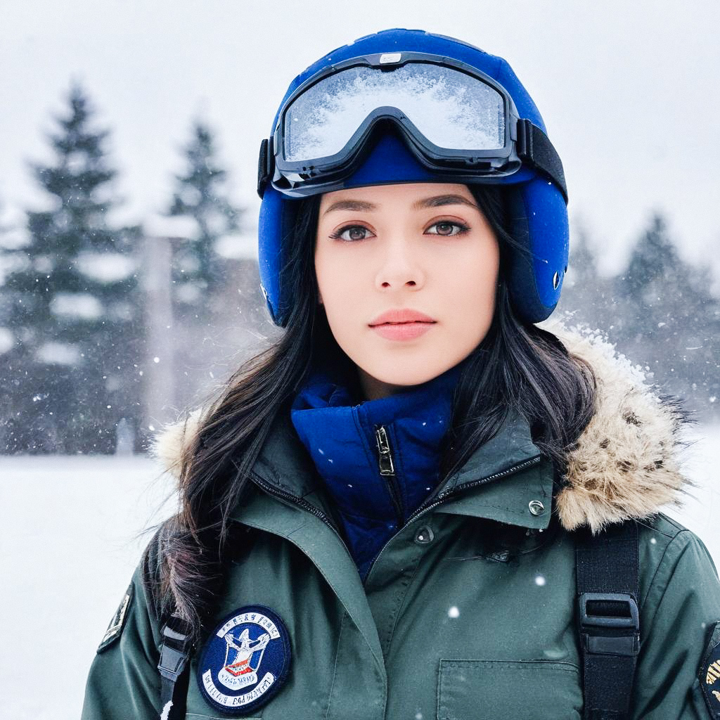 Woman in Winter Gear in Snowy Landscape Woman in Winter Gear in Snowy Landscape