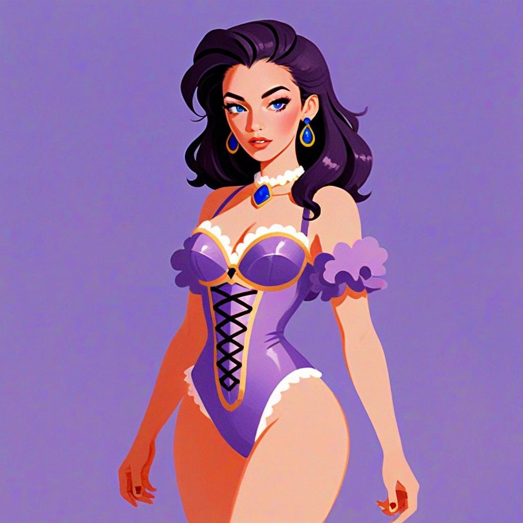 Stylish Woman in Purple Corset Digital Illustration