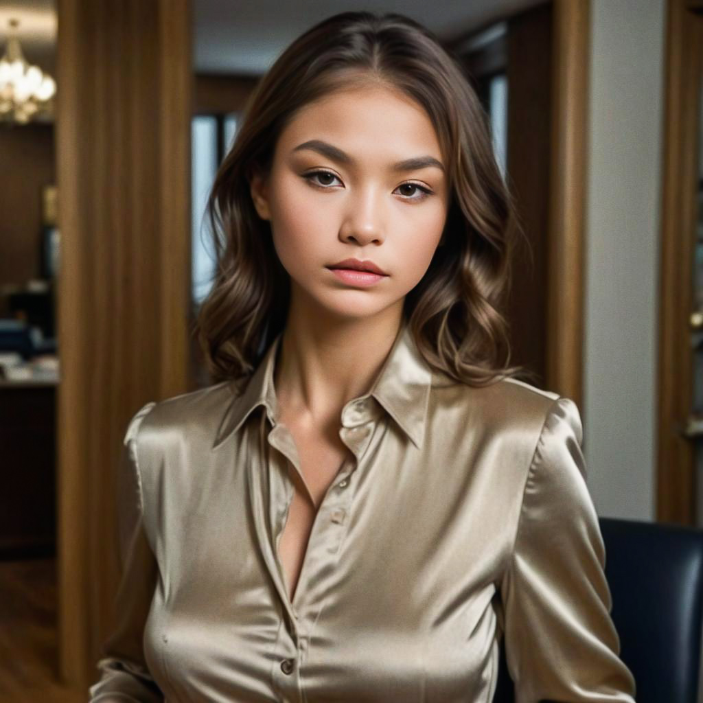 Elegant Confident Woman in Satin Shirt