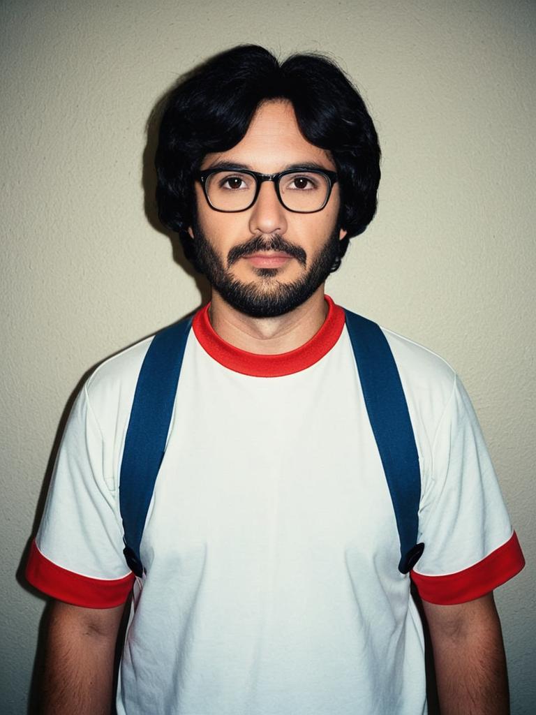 Man in Realistic Bob Belcher Cosplay Costume with Glasses
