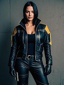 Realistic Alyx Vance Cosplay Woman in Leather Jacket and Pants