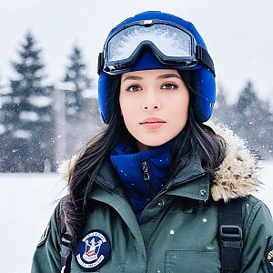 Woman in Winter Gear in Snowy Landscape