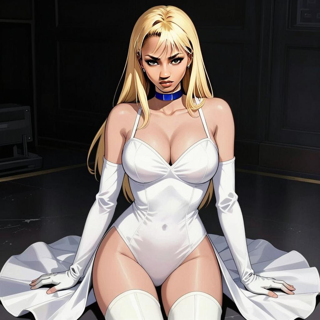 Blonde Woman in White Bodysuit Digital Illustration