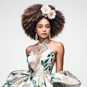Portrait of Woman in Floral Dress with Nature