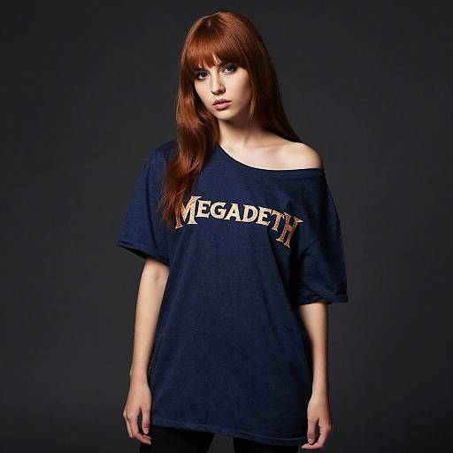 Young Woman Wearing Oversized Megadeth T-Shirt Studio Portrait