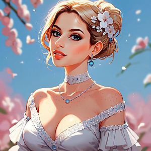 Elegant Young Woman with Flowers in Anime Style