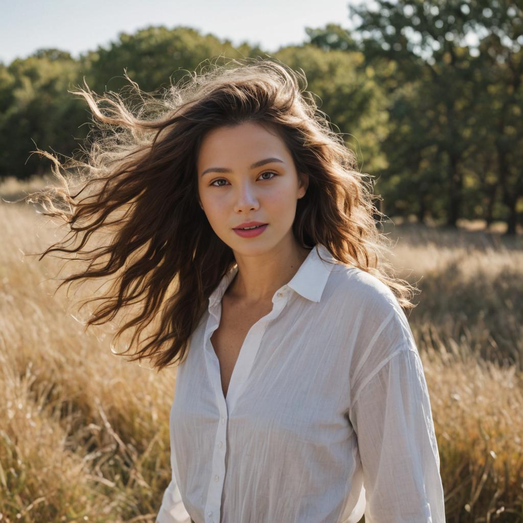 Woman Outdoors with Wind-Tossed Hair