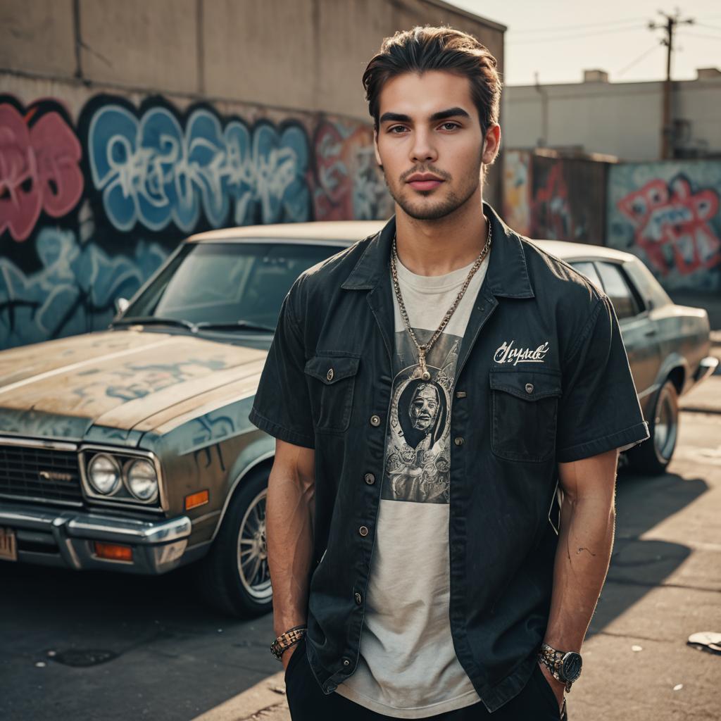 Stylish Man with Classic Car in Urban Setting