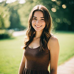 Young Woman in Brown Dress Outdoors
