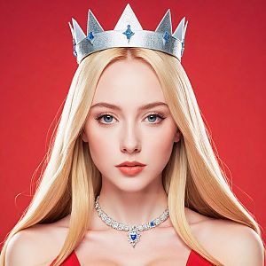 Young Woman in Silver Crown with Blue Accents