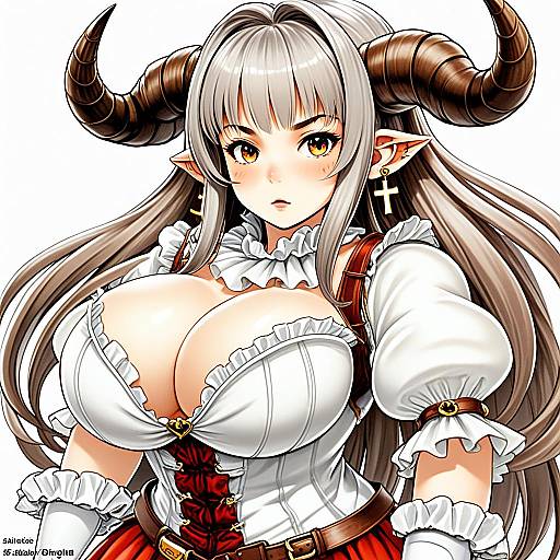 Alicia Fantasy Woman with Horns in Detailed Anime Style