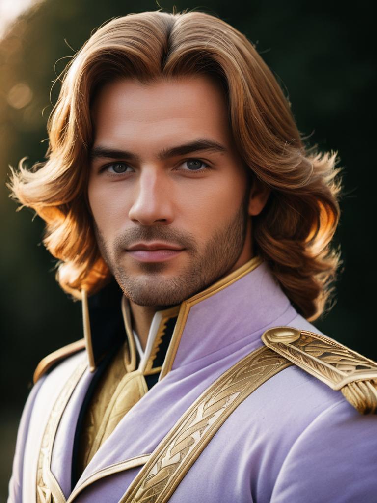 Prince Adam Costume Close-Up Headshot of Man with Styled Hair