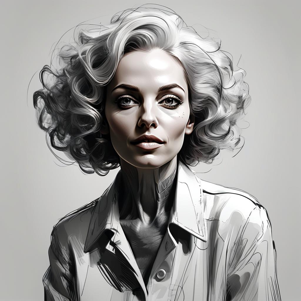 Monochrome Digital Portrait of a Woman with Curly Hair Monochrome Digital Portrait of a Woman with Curly Hair