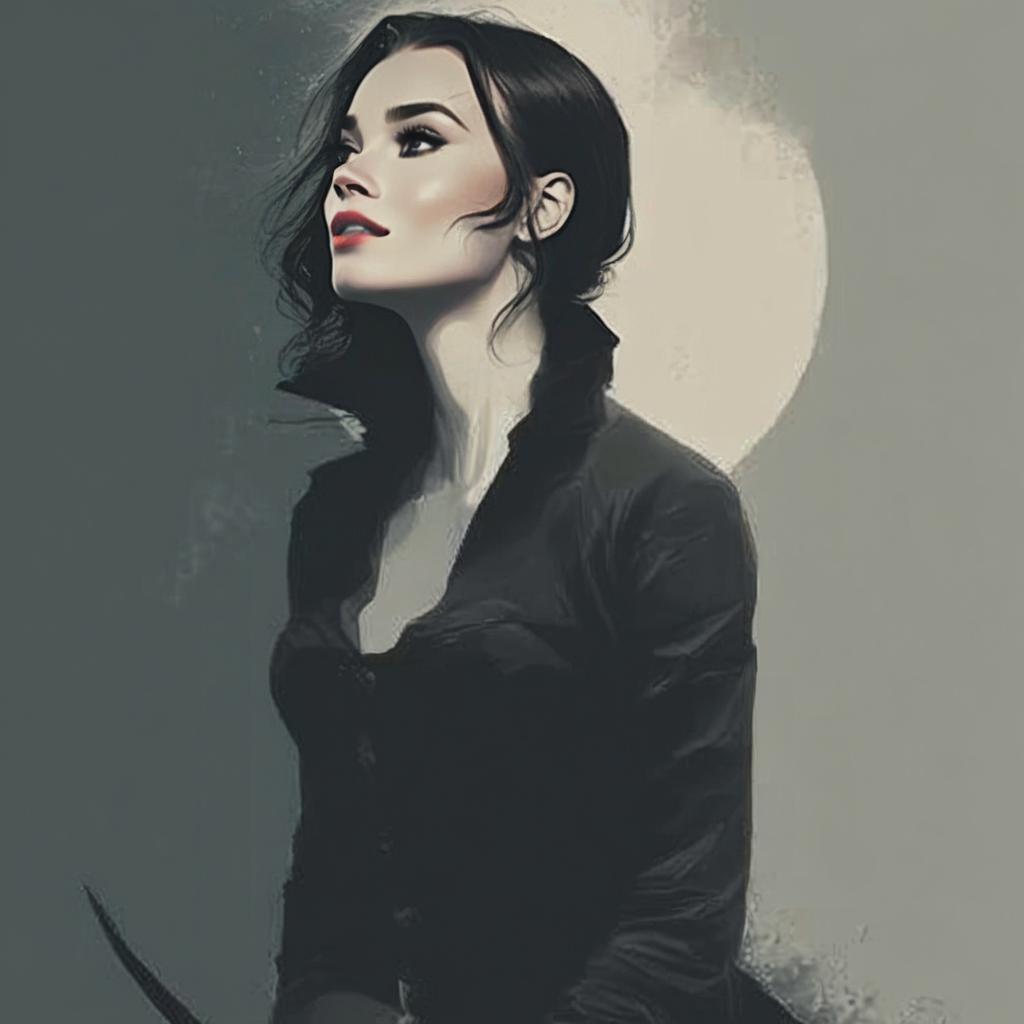 Mysterious Woman in Black Jacket with Moonlit Background Digital Art Mysterious Woman in Black Jacket with Moonlit Background Digital Art