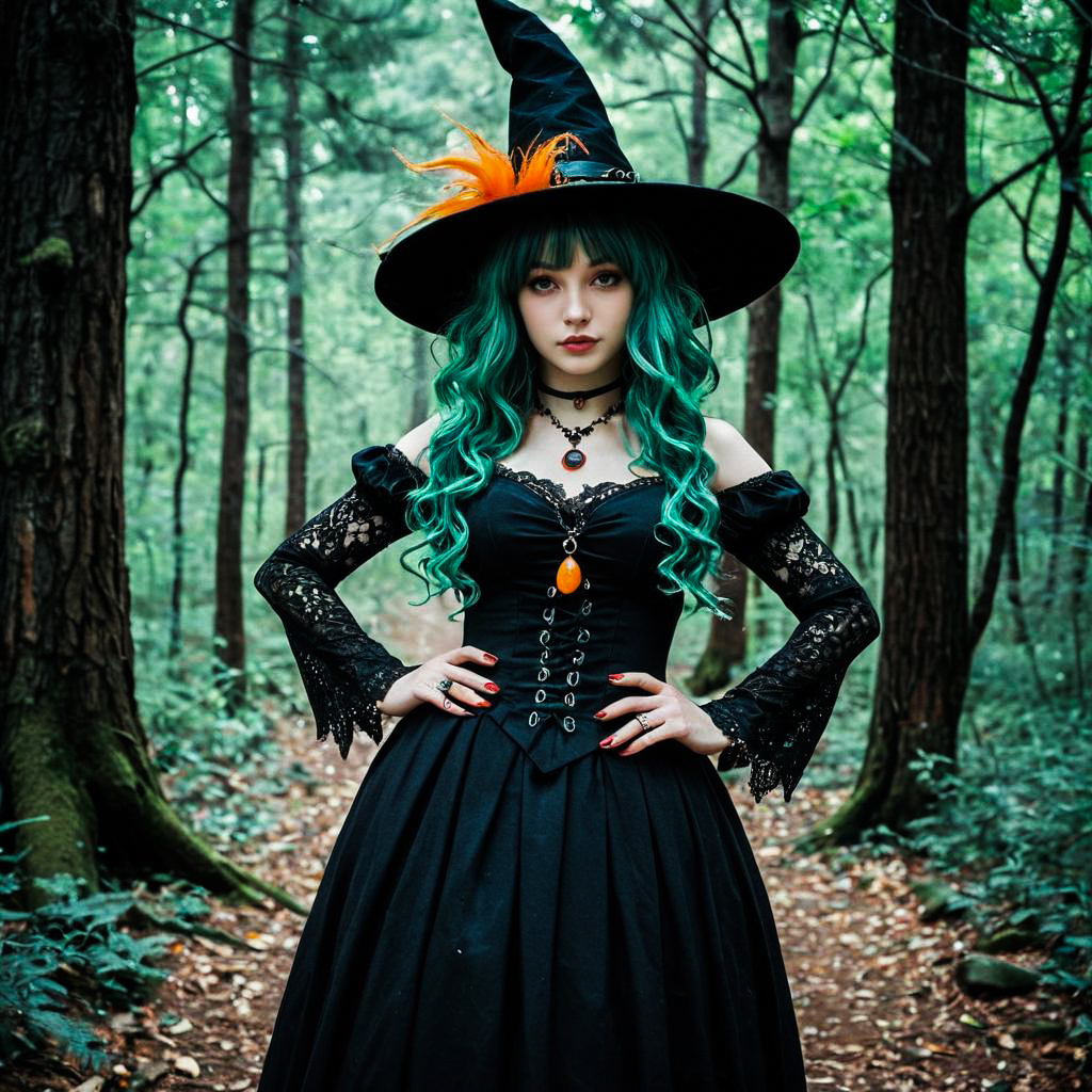 Confident Witch in Lush Forest