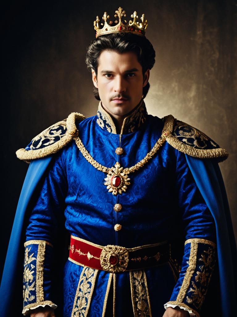 Photorealistic Portrait of Man in Royal Fantasy Prince Costume with Crown