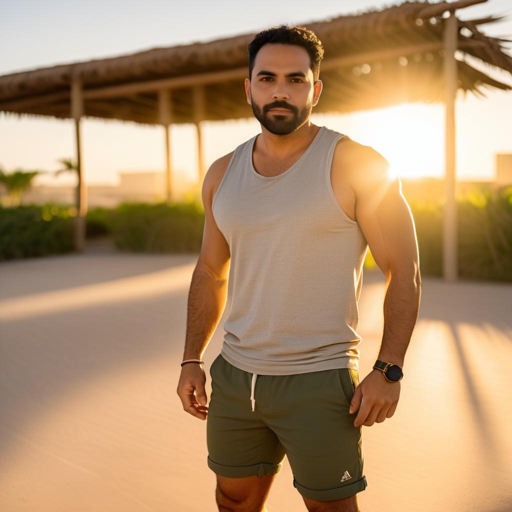 Athletic man in sunset outdoor setting