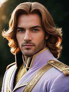Prince Adam Costume Close-Up Headshot of Man with Styled Hair