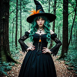 Confident Witch in Lush Forest