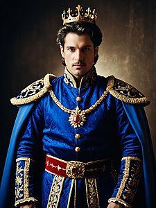 Photorealistic Portrait of Man in Royal Fantasy Prince Costume with Crown