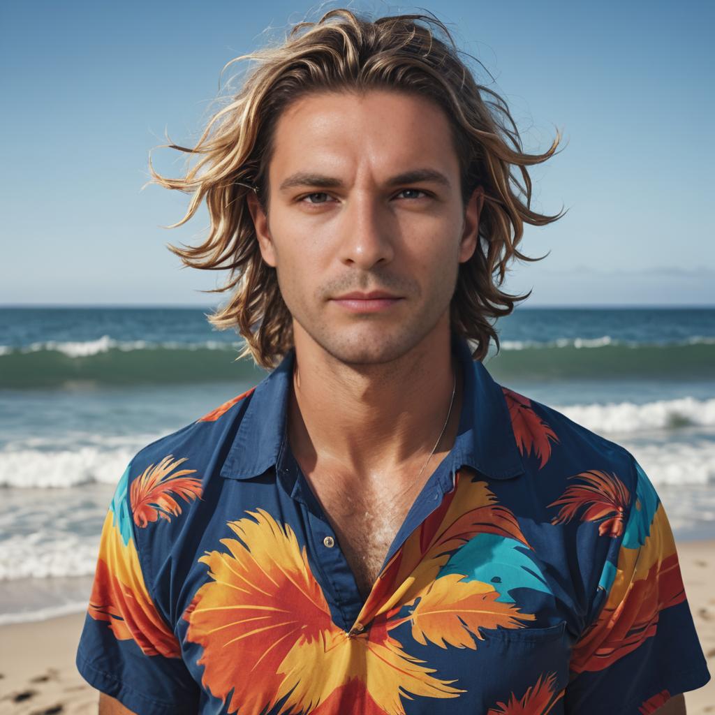 Man in Tropical Shirt on Sunny Beach