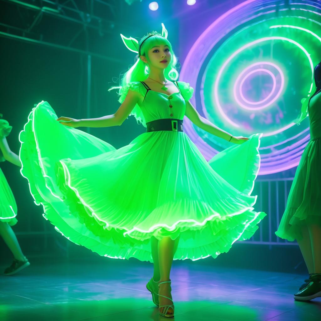 Woman in Neon Green Dress Performing on Stage