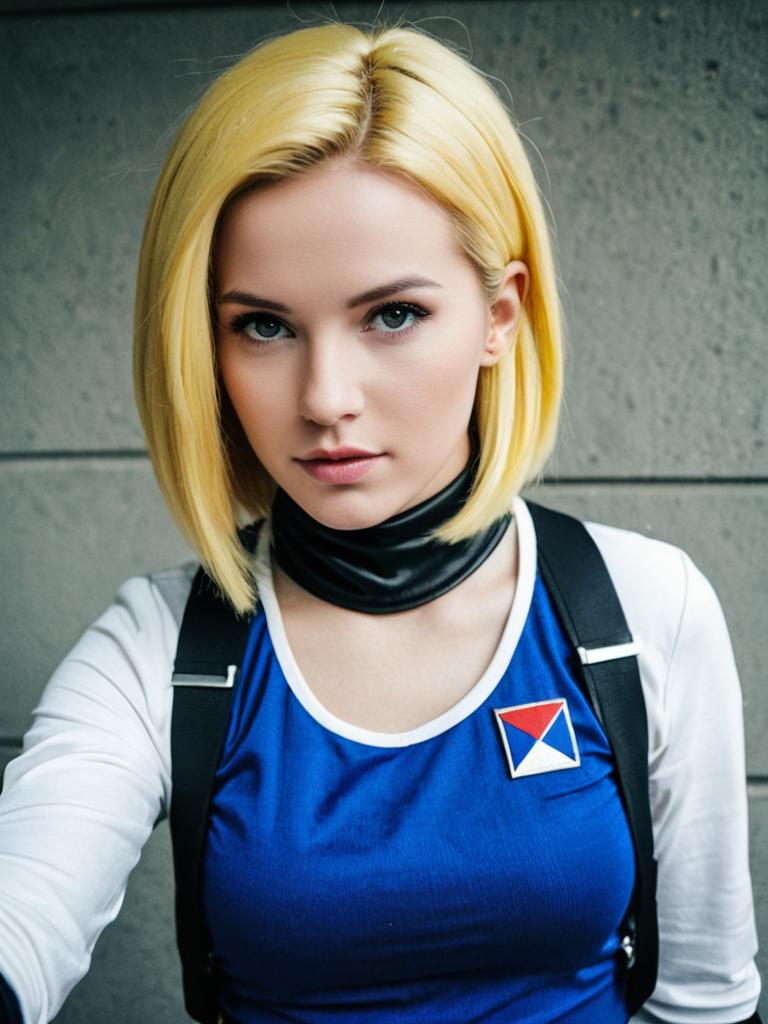 Realistic Android 18 Woman Cosplay Costume with Blonde Hair