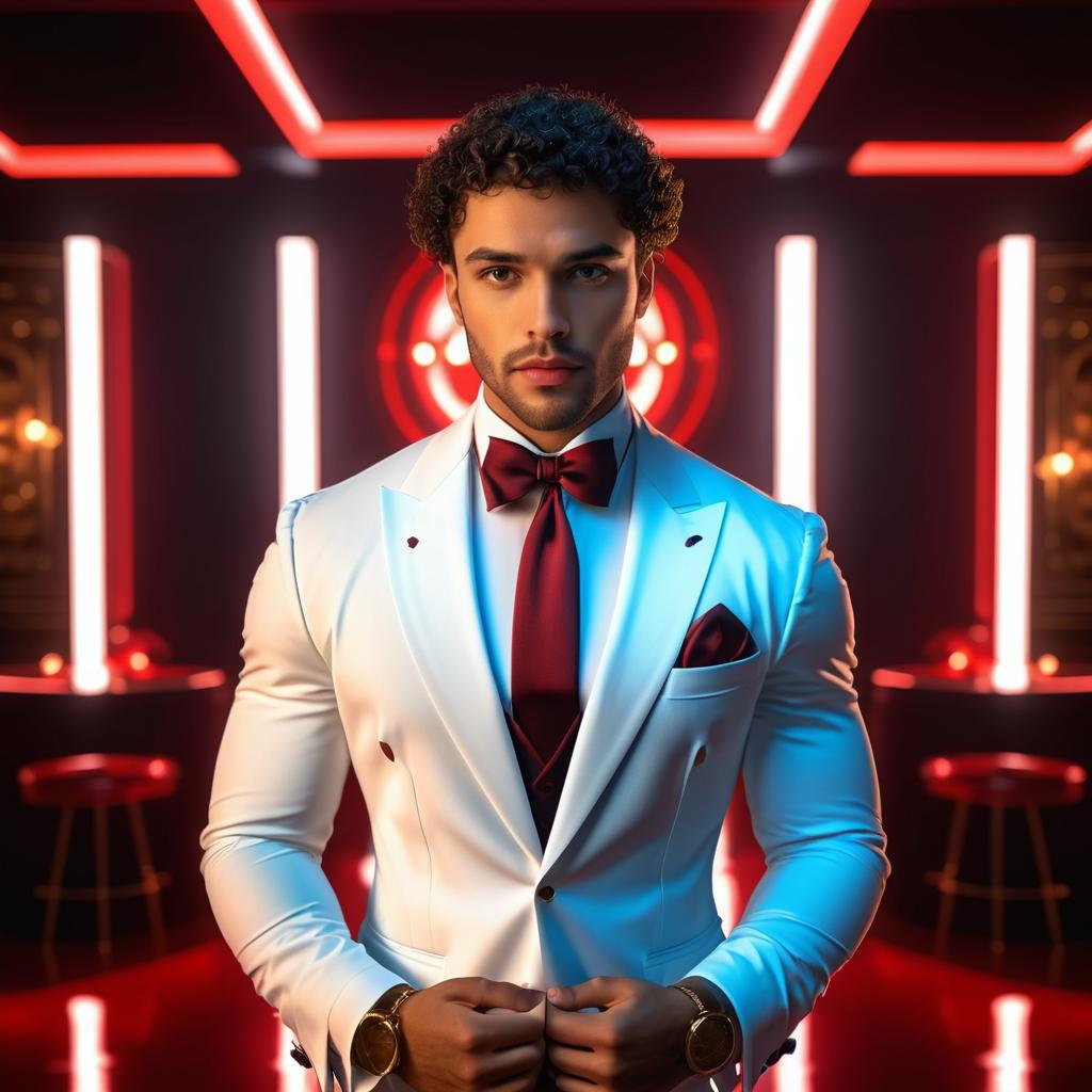 Stylish Man in White Tuxedo with Red Bow Tie