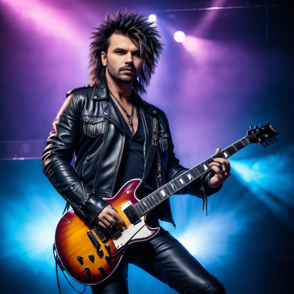 Dynamic Male Guitarist in Leather Jacket