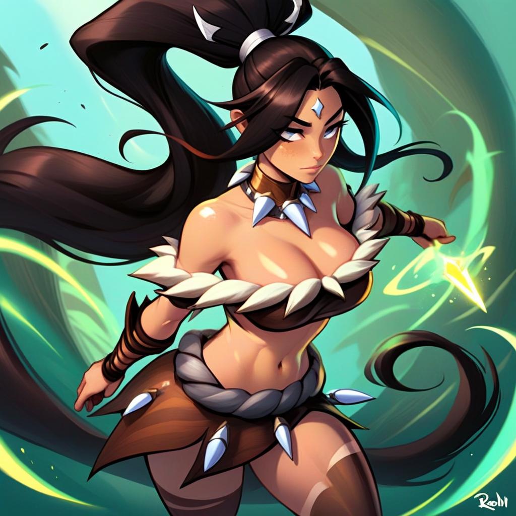 Dynamic Tribal Woman Warrior with Magical Dagger Digital Artwork