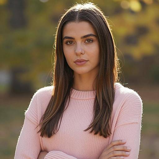 Portrait of Young Woman in Pink Sweater Outdoors