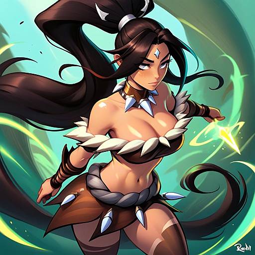 Dynamic Tribal Woman Warrior with Magical Dagger Digital Artwork