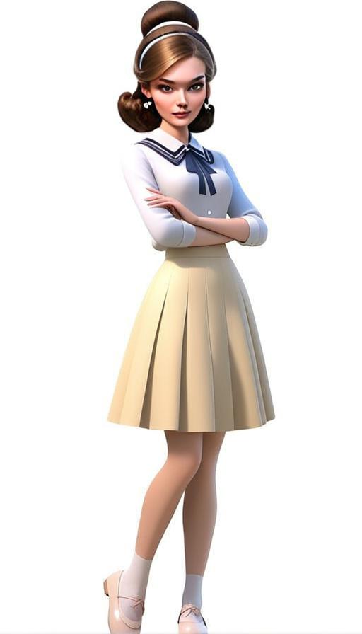 Stylized 3D Illustration of a Confident Woman in Vintage Outfit Stylized 3D Illustration of a Confident Woman in Vintage Outfit