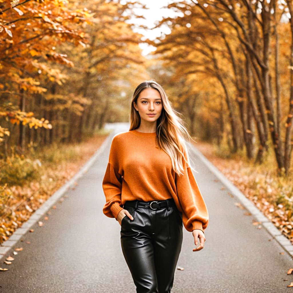 Woman in Autumn Pathway