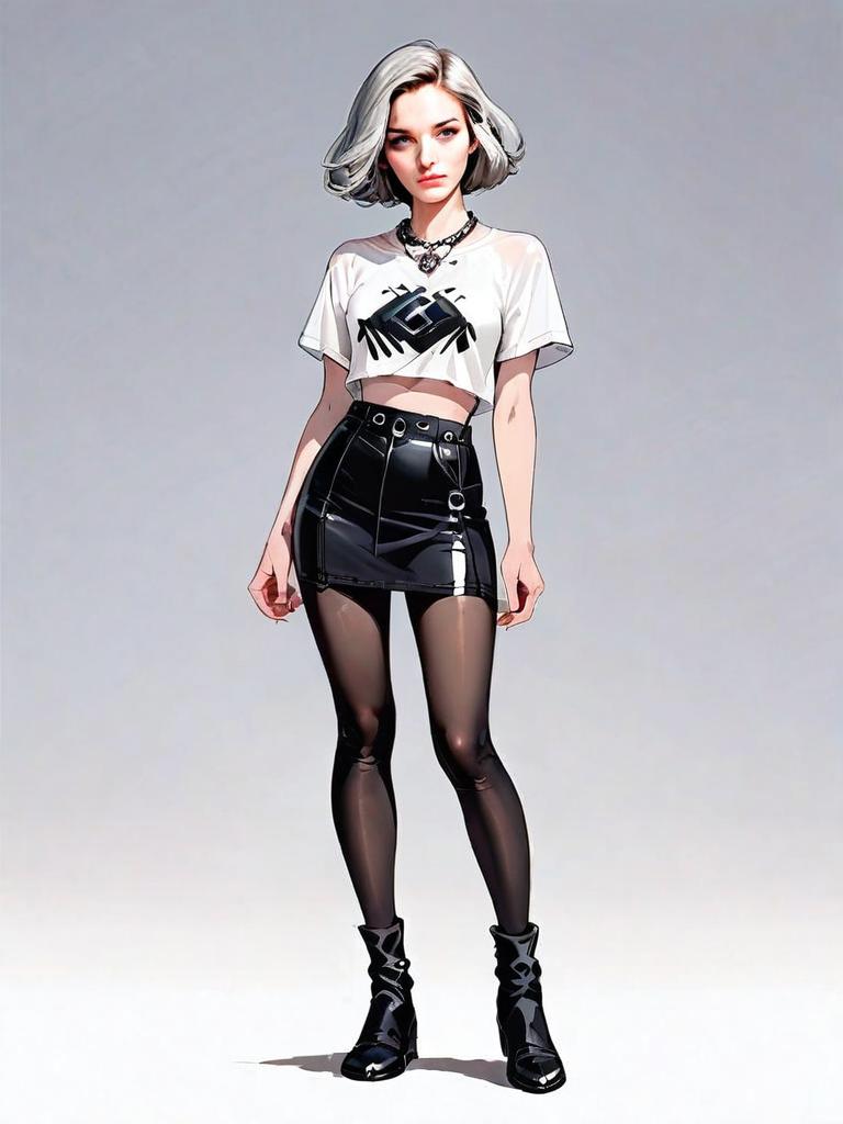 Realistic Digital Artwork of Woman in Edgy Casual Outfit Full Body Shot