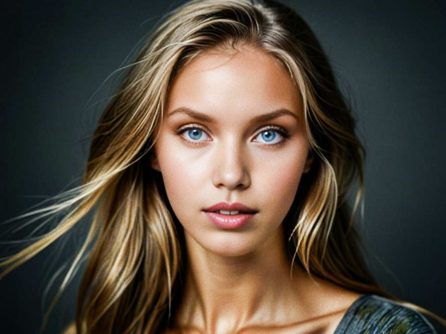 Portrait of a Young Woman with Blue Eyes and Blonde Hair