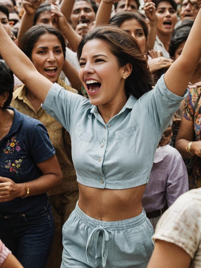 Joyful Woman in Festive Crowd