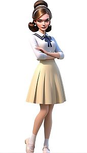 Stylized 3D Illustration of a Confident Woman in Vintage Outfit