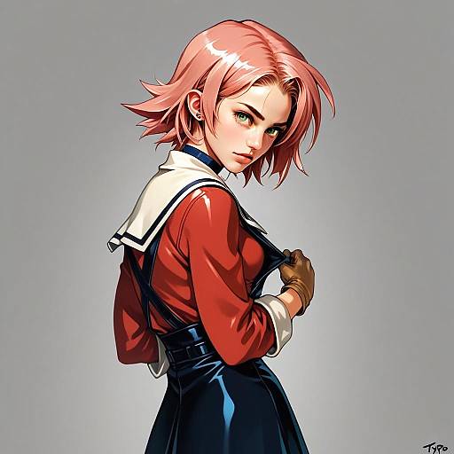 Haruhara Haruko Digital Illustration of Confident Anime Woman with Pink Hair