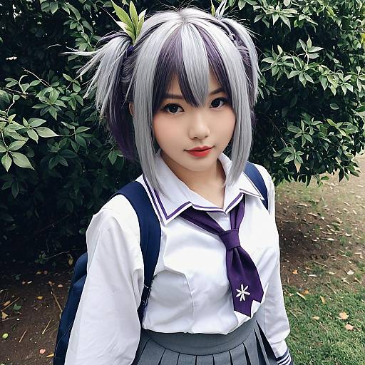 Akishimo Kancolle Cosplay Woman in School Uniform Outdoor Portrait