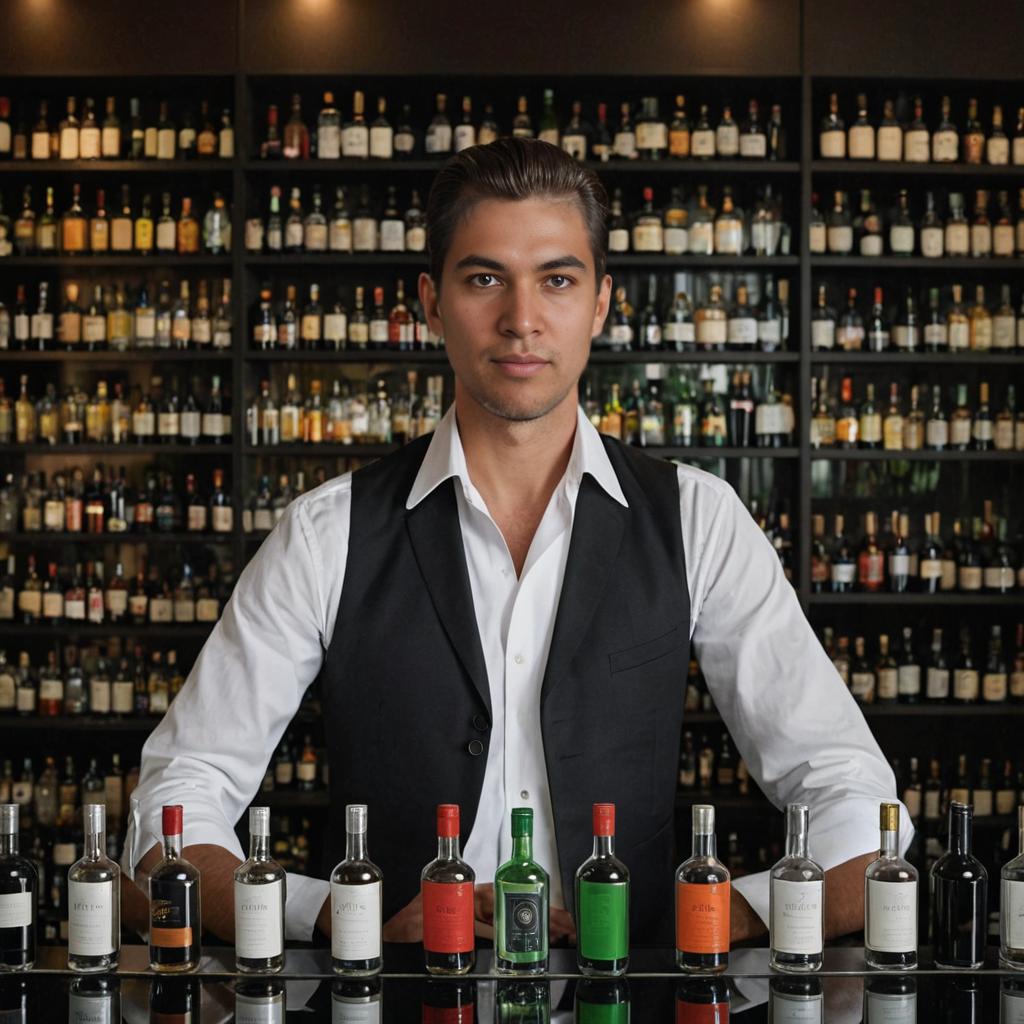 Sophisticated Man Posing with Wine Bottles