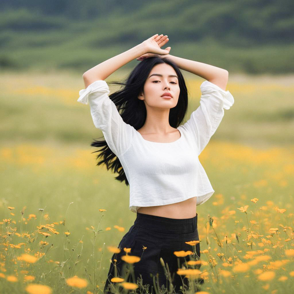 Woman in Yellow Flower Field Woman in Yellow Flower Field