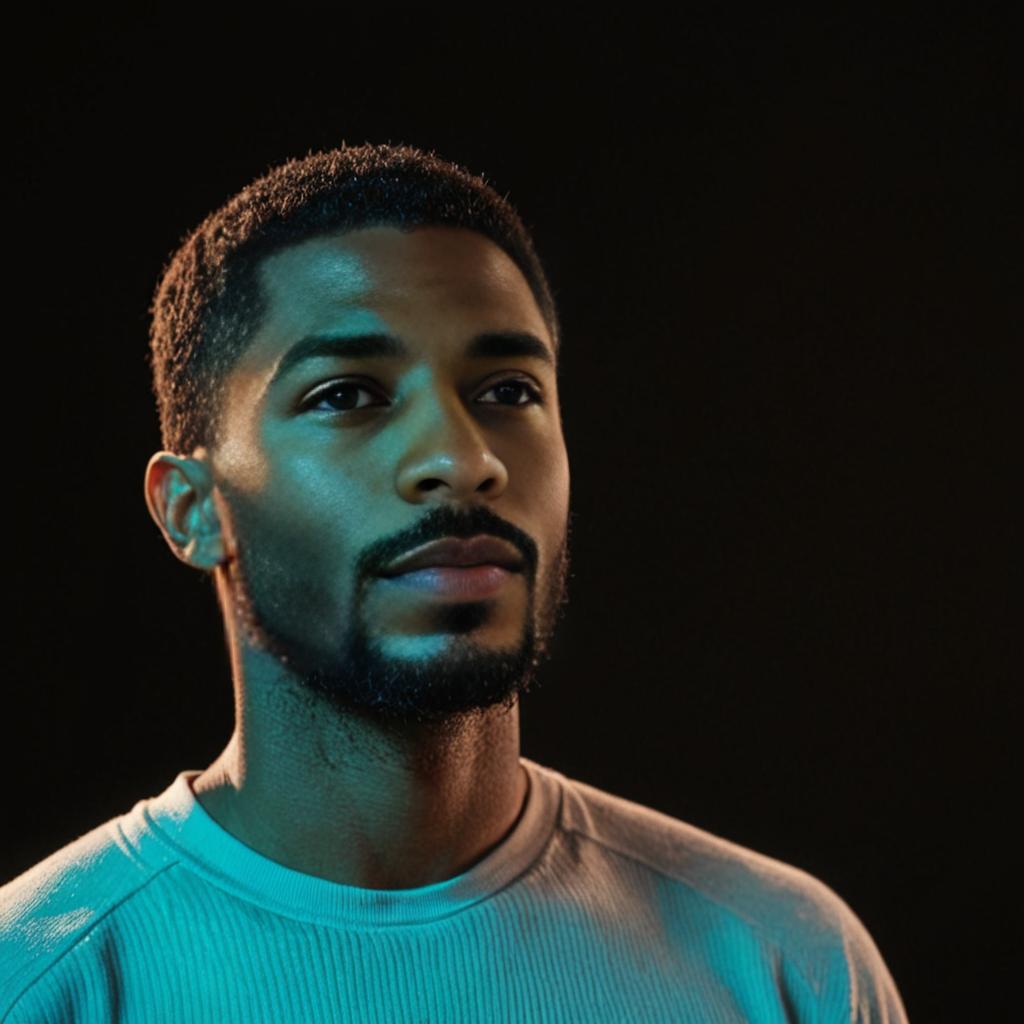 Man in Turquoise T-shirt with Stubble