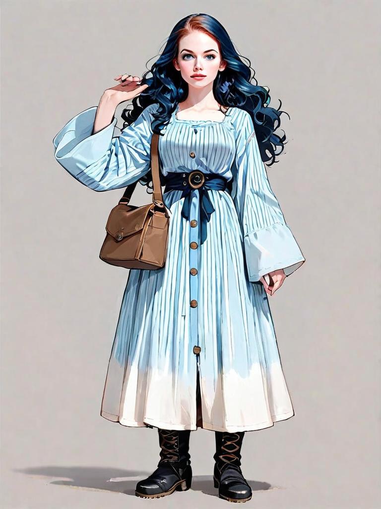 Boho Chic Woman Full Body Realistic Comic Style Illustration