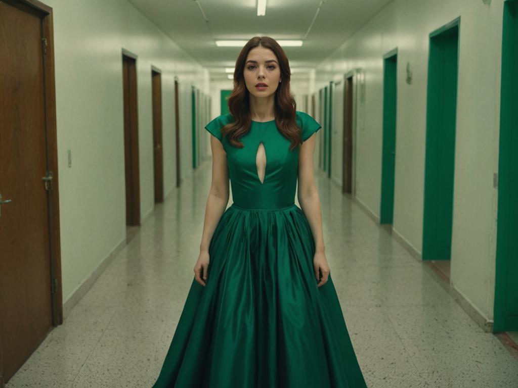 Concerned Woman in Elegant Emerald Ball Gown